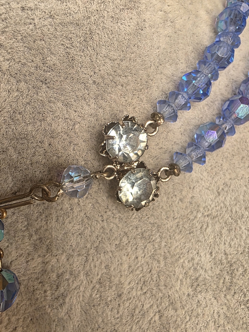 Vintage Graduated AB Blue Crystal Double-Strand Necklace - Picture 4 of 6